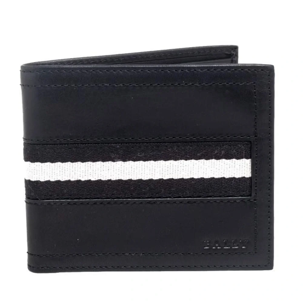 Bally Black Leather and Canvas Bifold Wallet